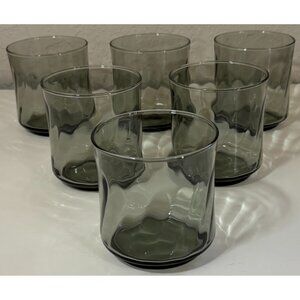 6 Vintage Libbey Smoky Gray Swirl Cocktail Whiskey Glasses